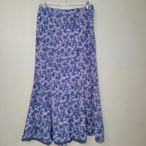 Vintage‎ Panel Maxi Skirt Blue/Lavender Floral Side Zip Size 8 Cottagecore